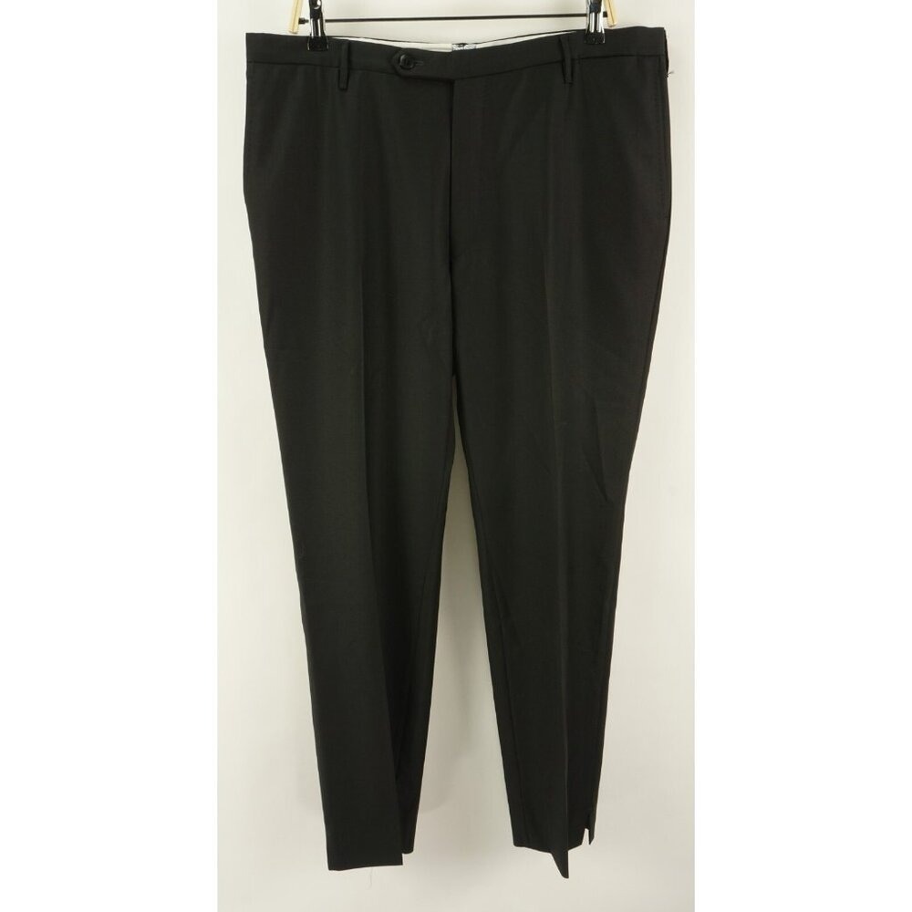 Carroll & Co. Bespoke Men's 38 x 28 Black Twill Jersey Wool Flat Front Trousers